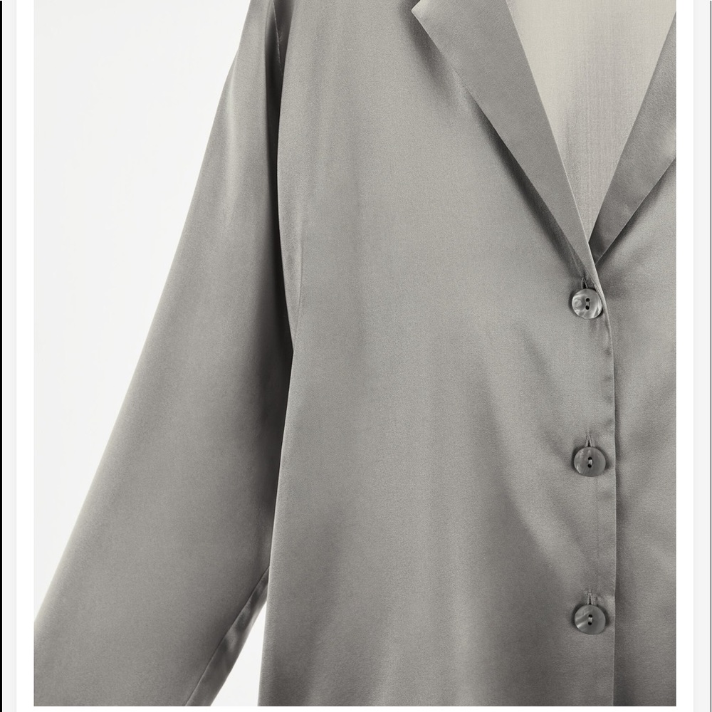NWT Zara 100% Silk Gray Shirt - Picture 8 of 13